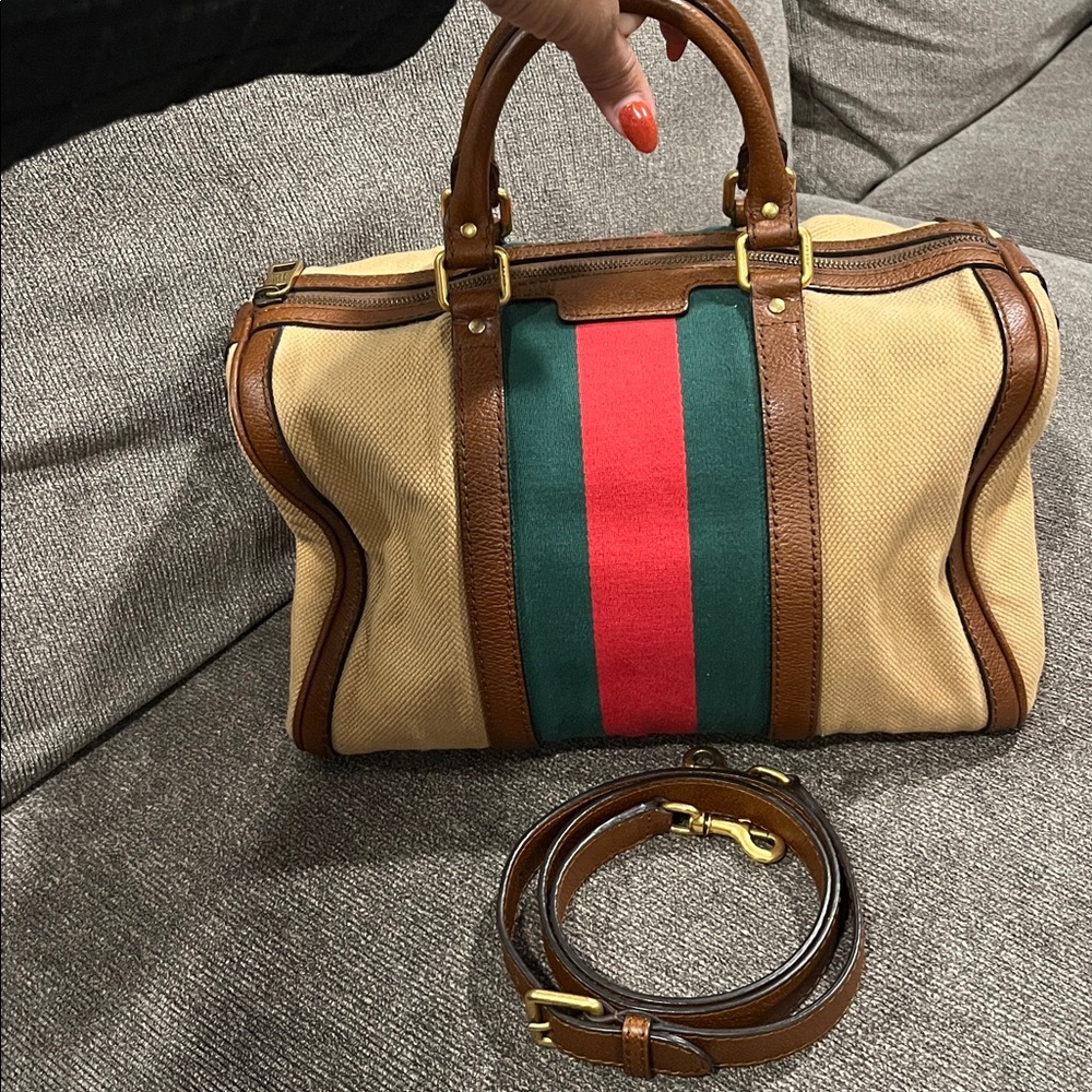 Gucci Beige and Brown Bag with Red and Green Stripe